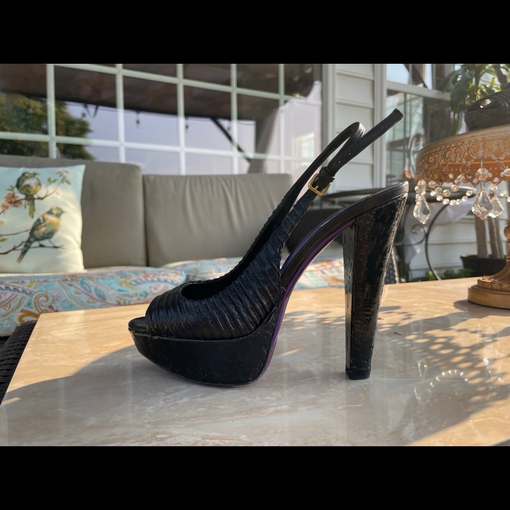 Mui Mui Platform Open Toe 5" High Heel Black36 - image 6